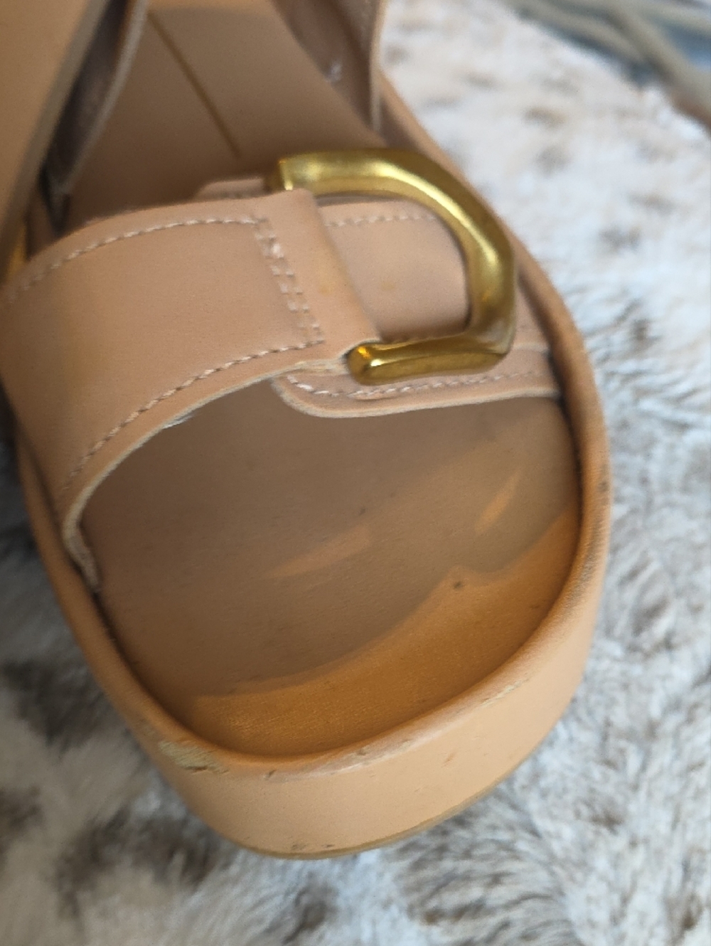 Dolce Vita Tan Slide Sandals with Gold Buckles - Picture 4 of 7